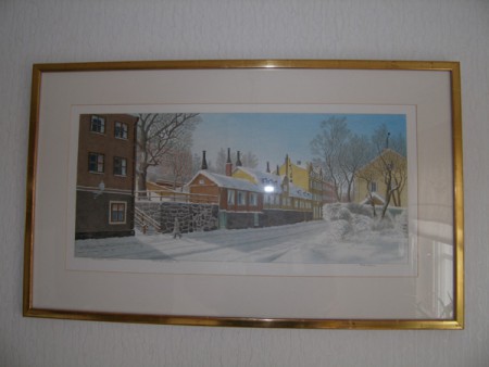 4057 - Litografie barevna Åke Westin - Fjällgatan Stockholm  57 x 25 cm -  1 900 kc